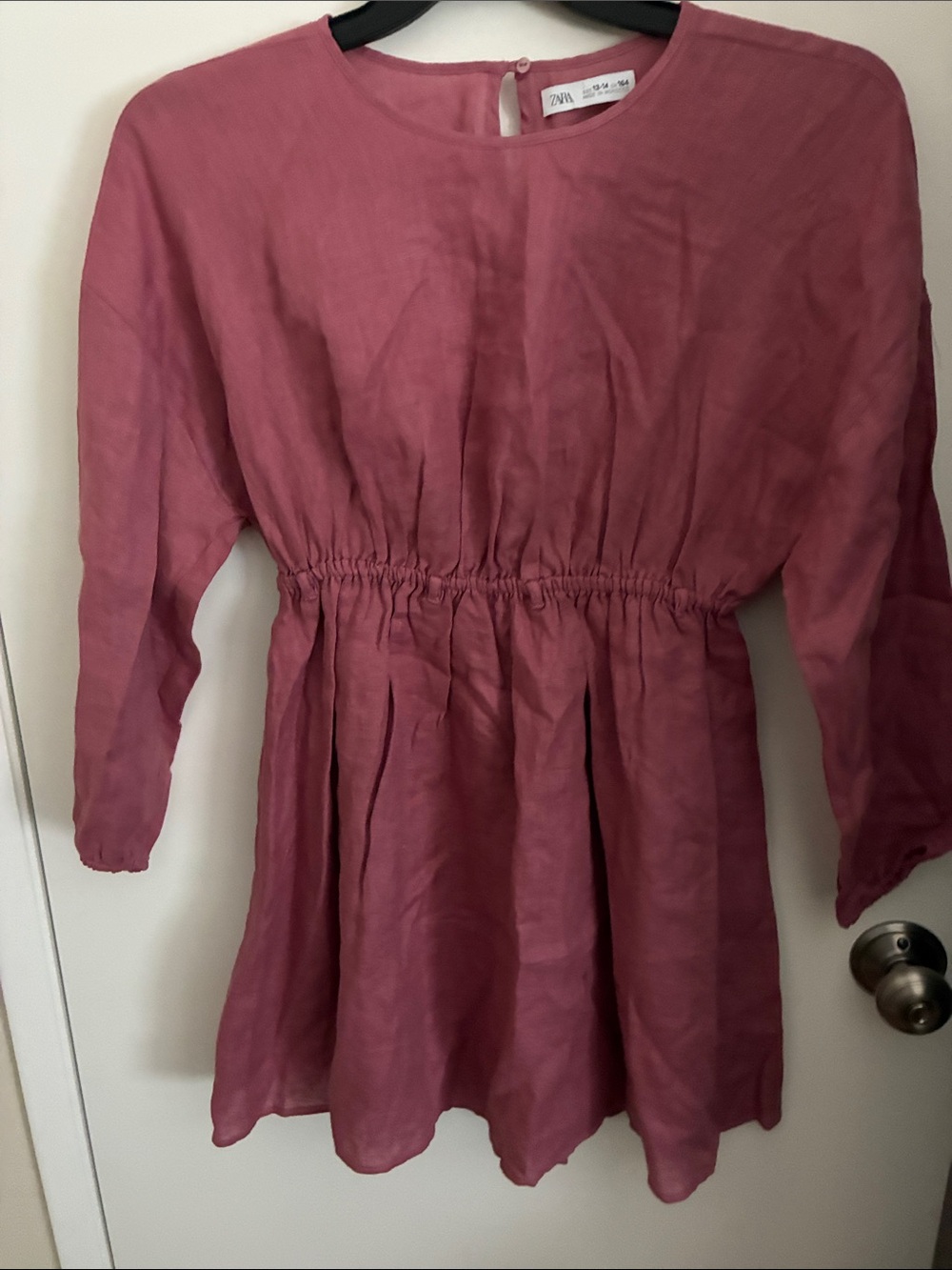 Zara Girls Rose-Mauve Long Sleeve Waist-Detail Dress